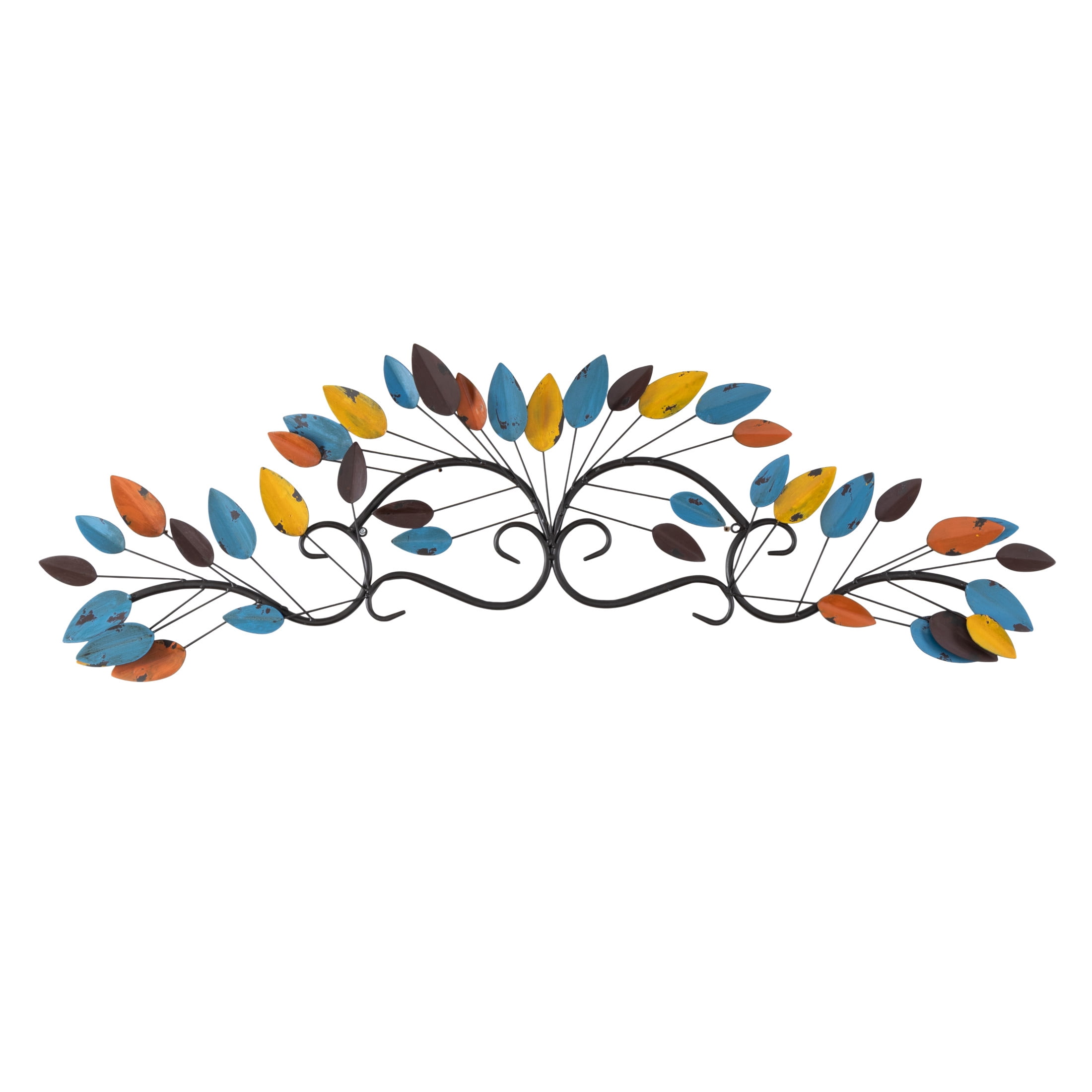 DecMode Blue Metal Distressed Scroll Leaf Wall Decor