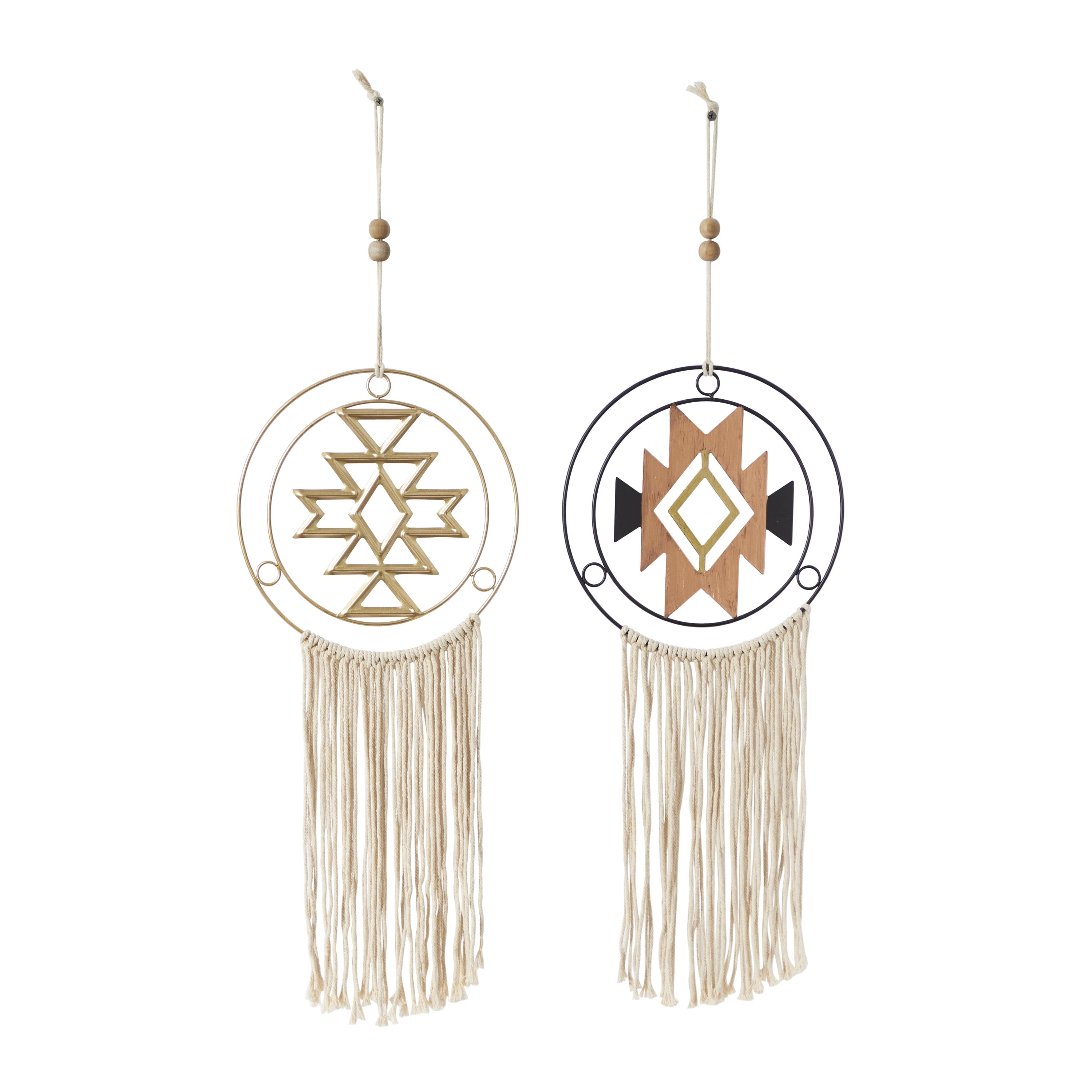 Multi-Colored Metal and Linen Macrame Wall Hanging Set
