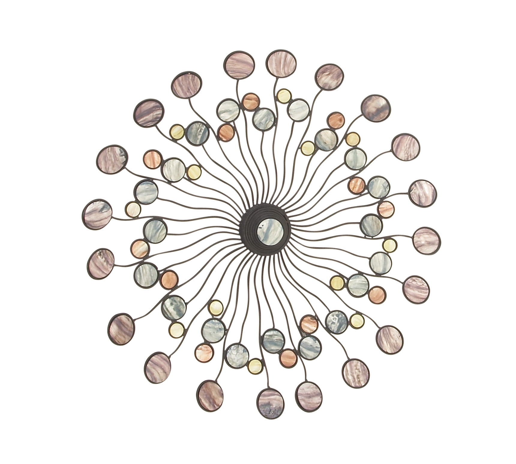 Multi-Colored Iron Sunburst Wall Sculpture with Marble Accents