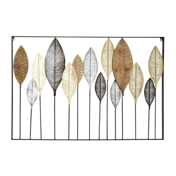 DecMode Multi Colored Metal Tall Cut-Out Leaf Wall Decor with Intricate Laser Cut Designs