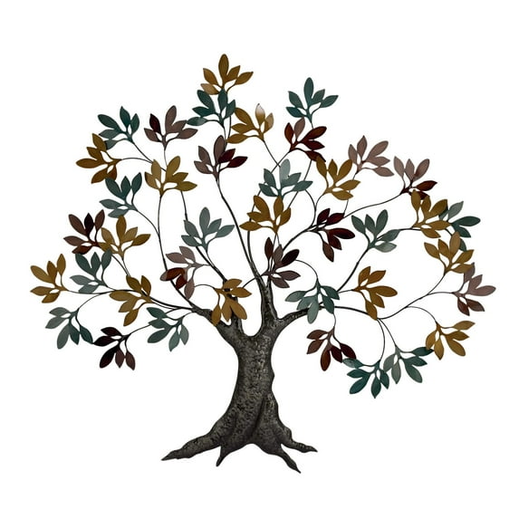 DecMode Multi Colored Metal Tree Wall Decor with Leaf Detail