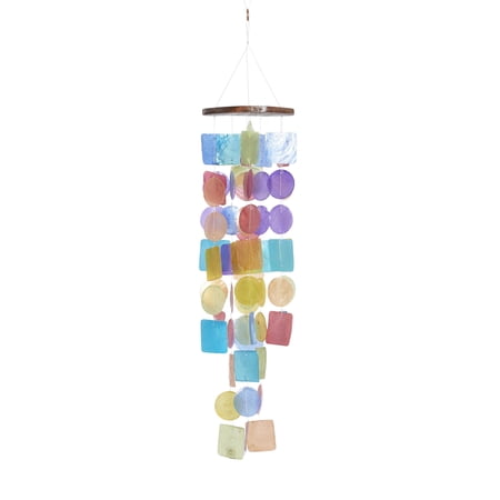 DecMode Multi Colored/Rainbow Capiz Shell Coastal Abstract Windchime Hanging Décor, 20"H x 5"W,