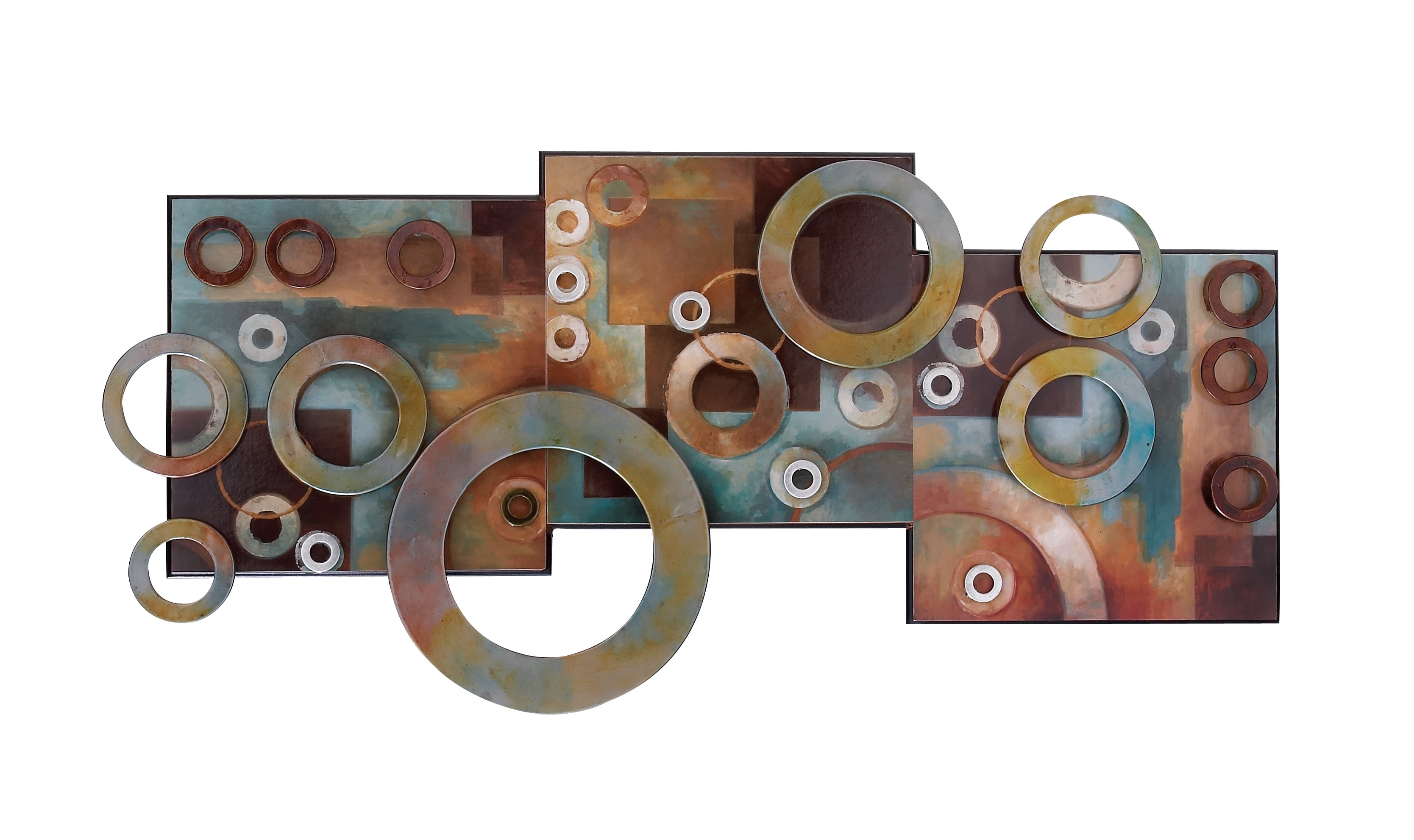 36" Multi-Colored Wood and Iron Geometric Wall Art