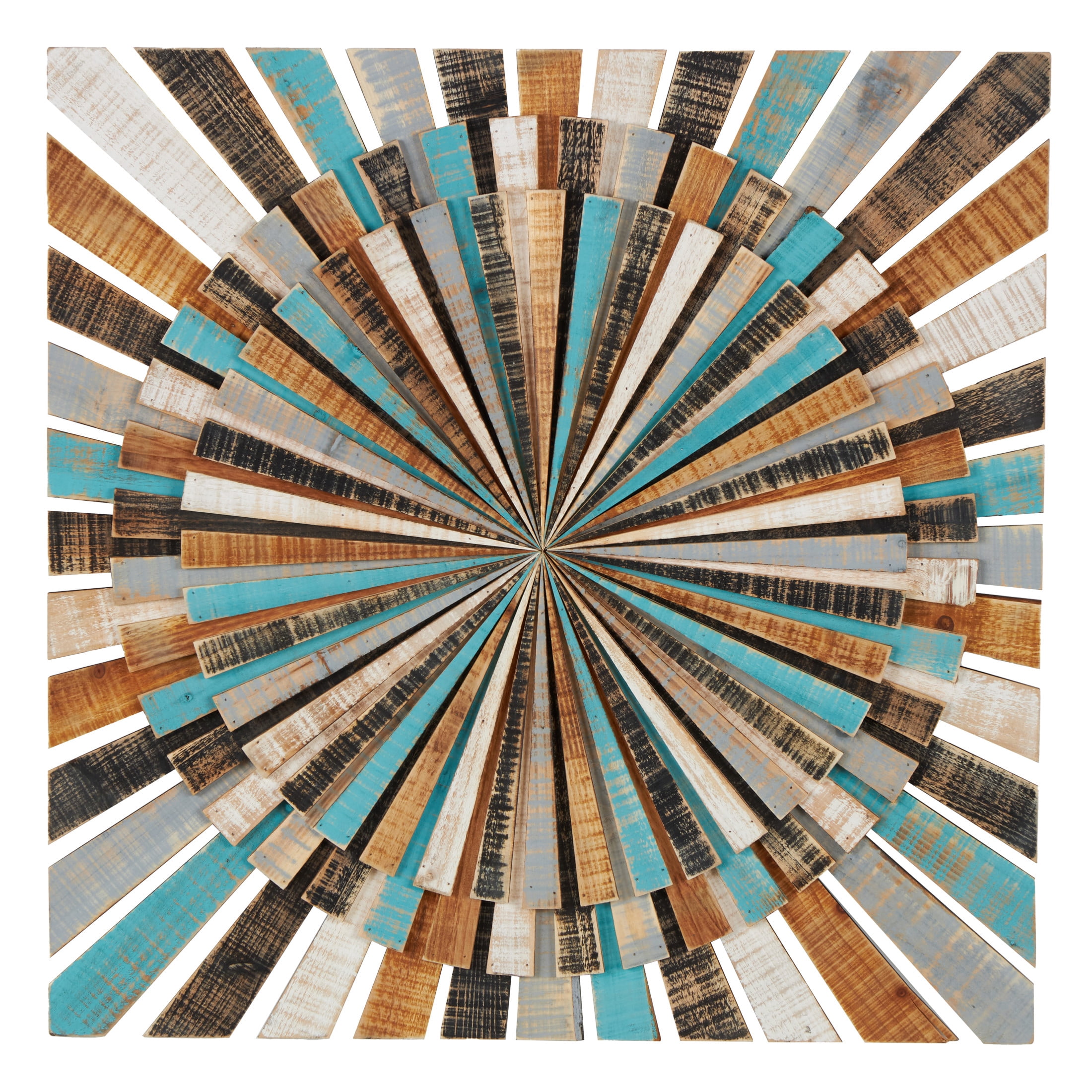 DecMode Multi Colored Wood Handmade Carved Starburst Wall Decor