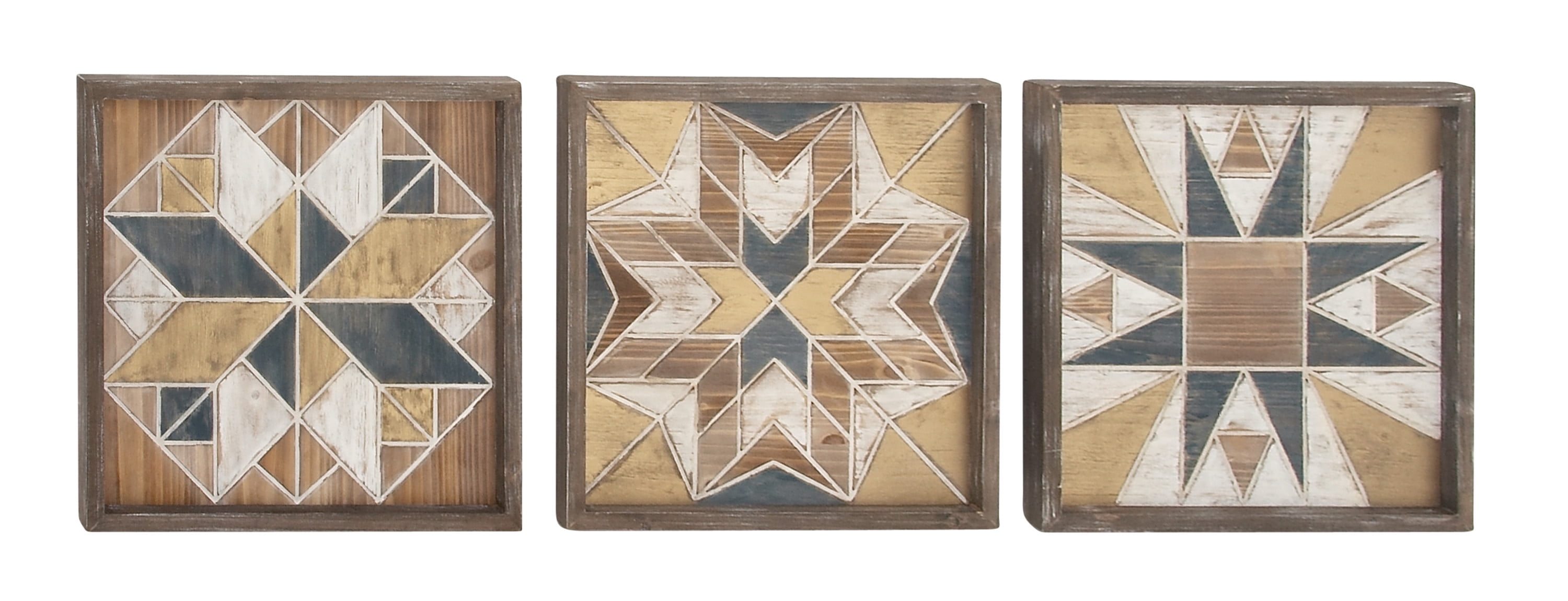 Multi Colored Geometric Wood Wall Decor Set of 3