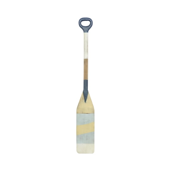 DecMode Blue Wooden Striped Oar Paddle Wall Decor with Yellow Accents