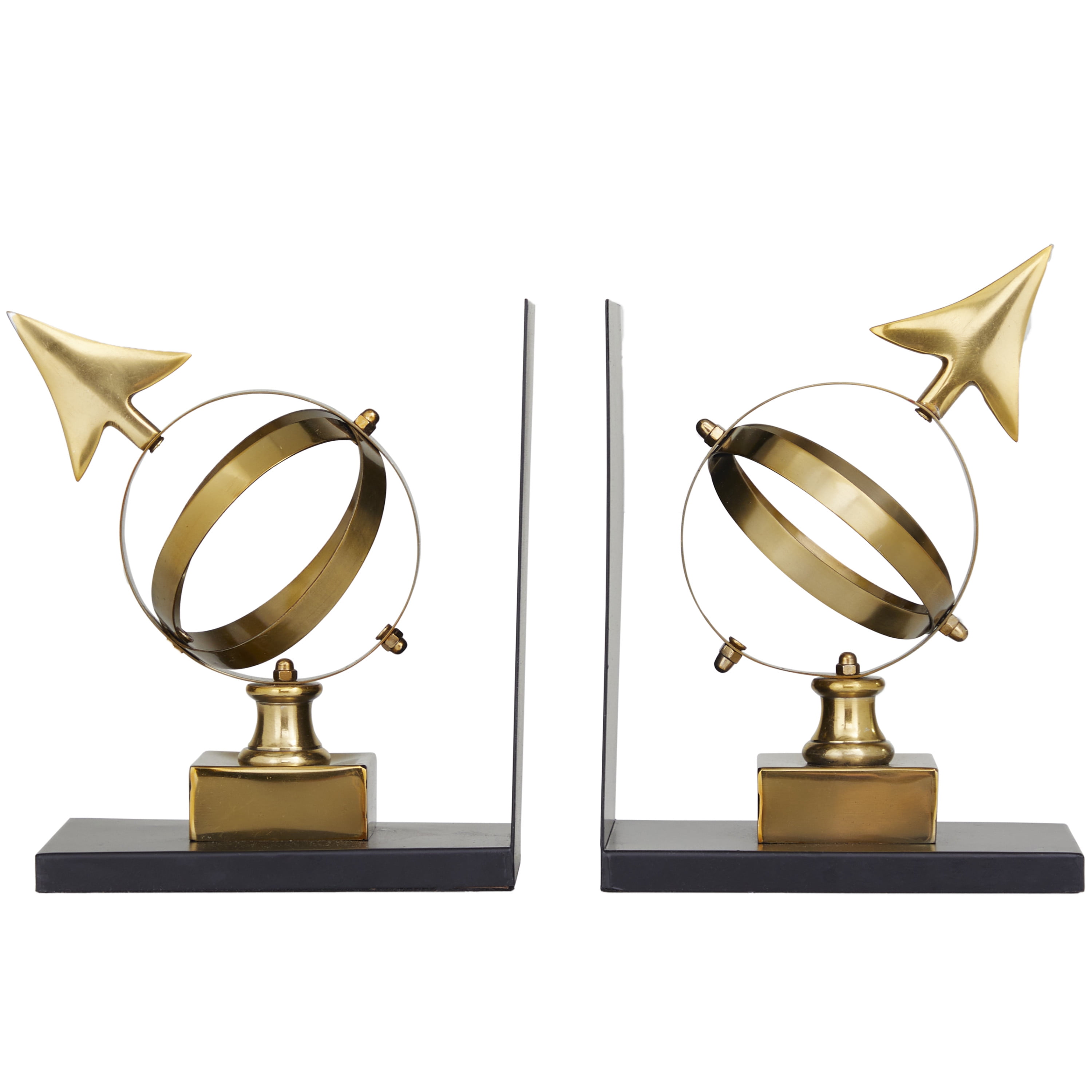 Coastal Charm Gold & Black Compass Globe Bookends Set