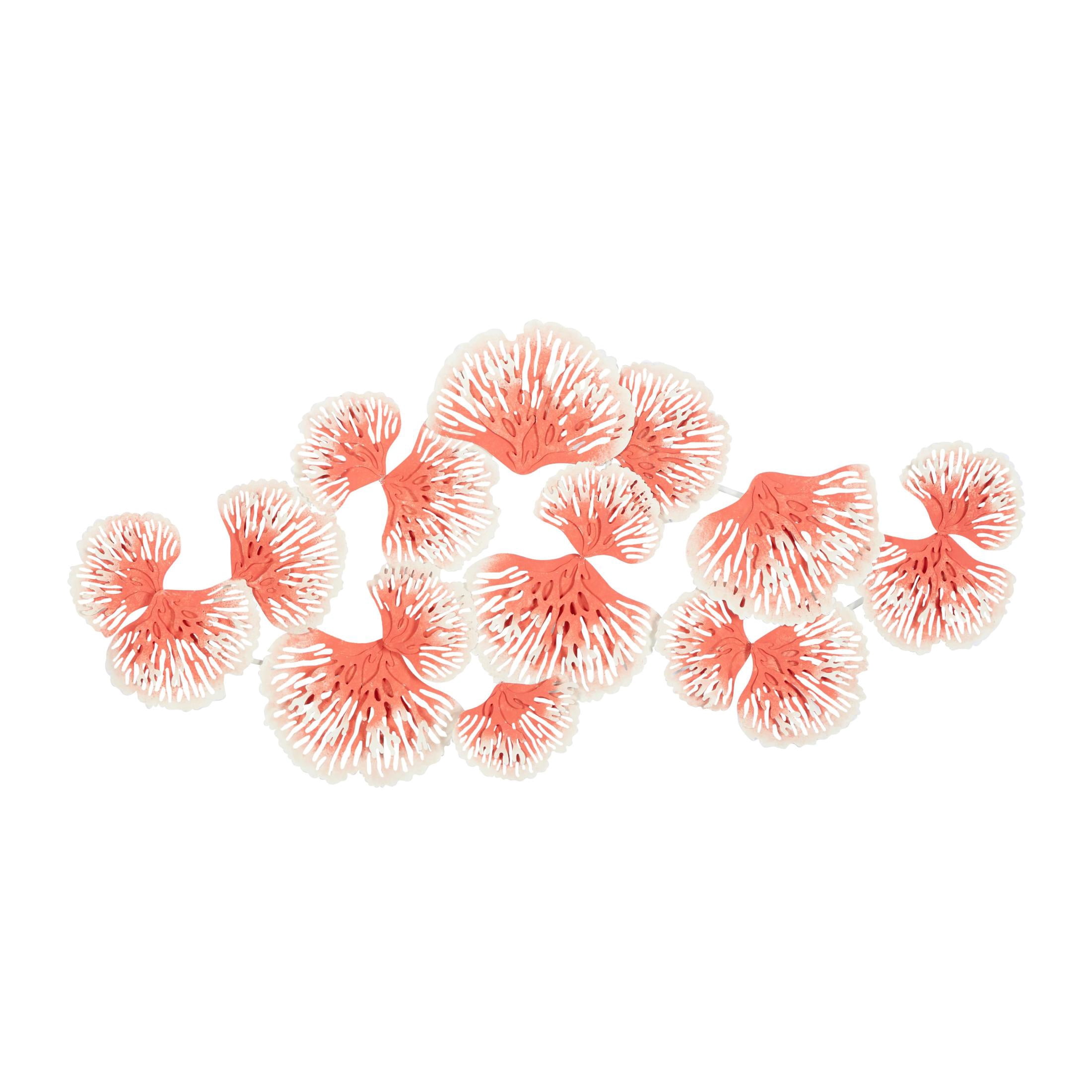 DecMode Orange Metal Floral Wall Decor