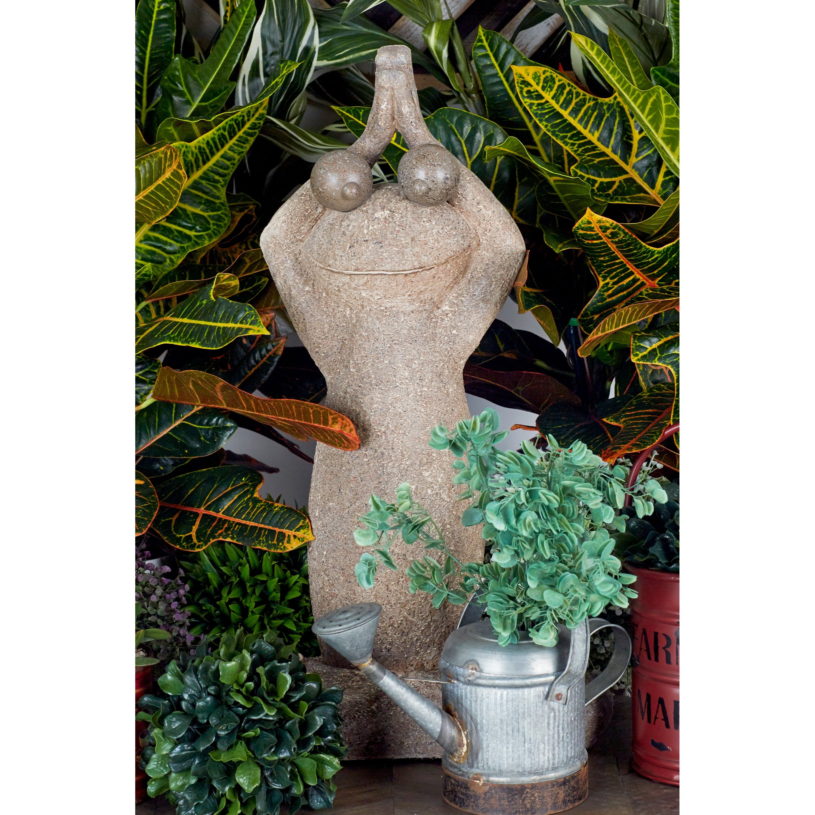 Brown Polystone Eclectic Frog Garden Sculpture, 27" Tall