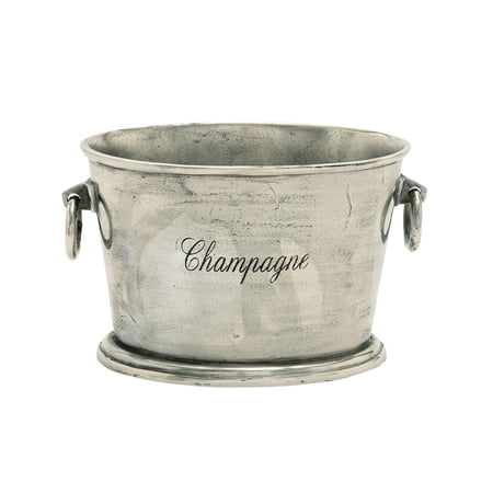 DecMode Oval Aluminum Metal Champagne Silver Ice Bucket with Ring Handles
