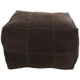 thumbnail image 1 of DecMode Patchwork Low Profile Square Dark Brown Leather Pouf with Patchwork Design, 1 of 15