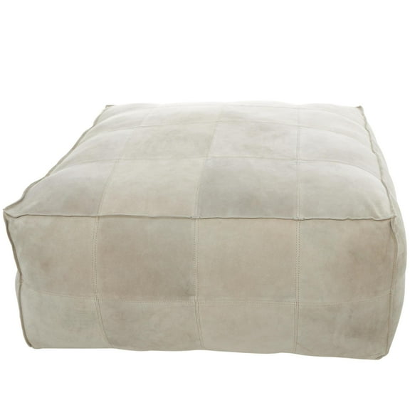 DecMode Patchwork Low Profile Square Gray Leather Pouf with Patchwork Design