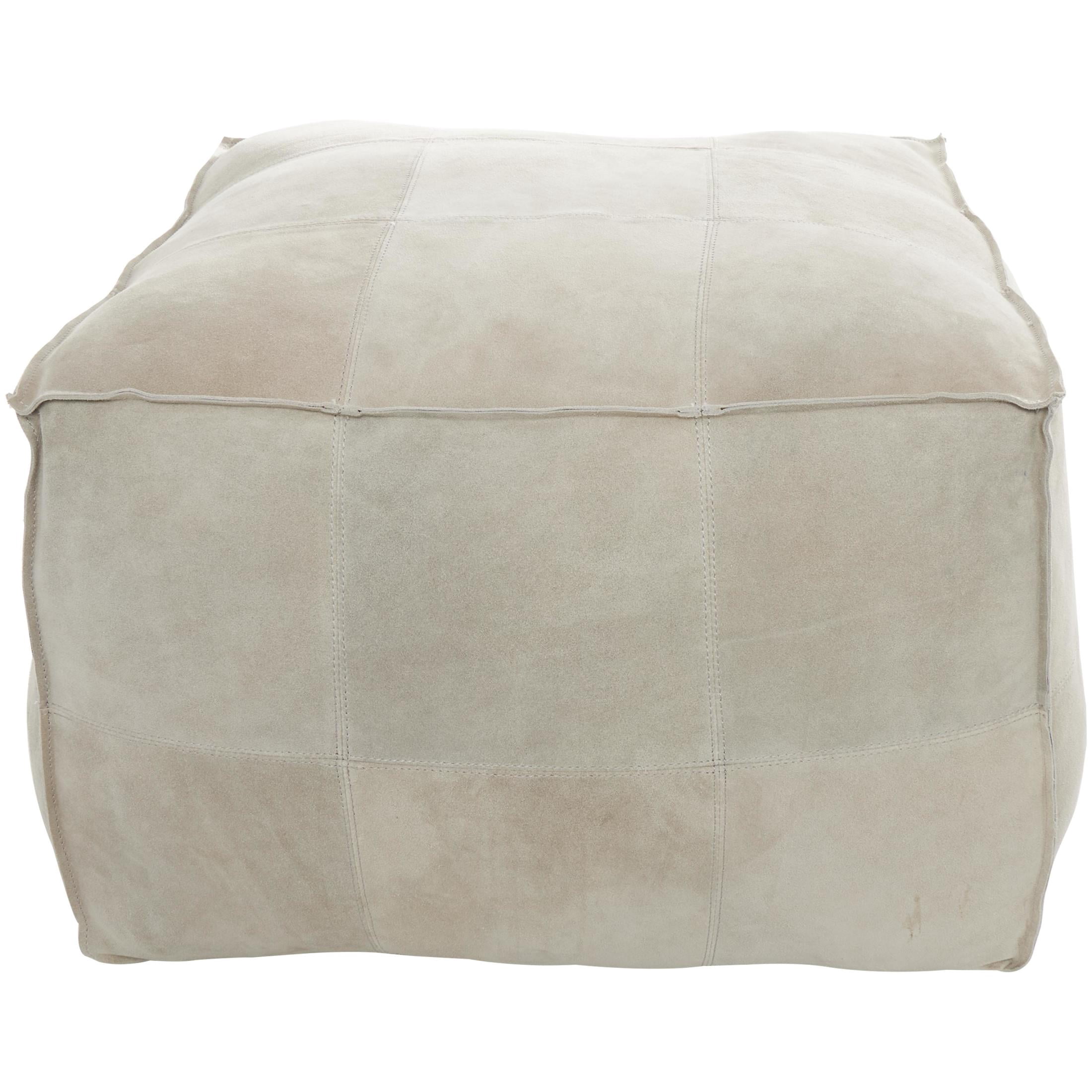 DecMode Patchwork Low Profile Square Gray Leather Pouf with Patchwork Design