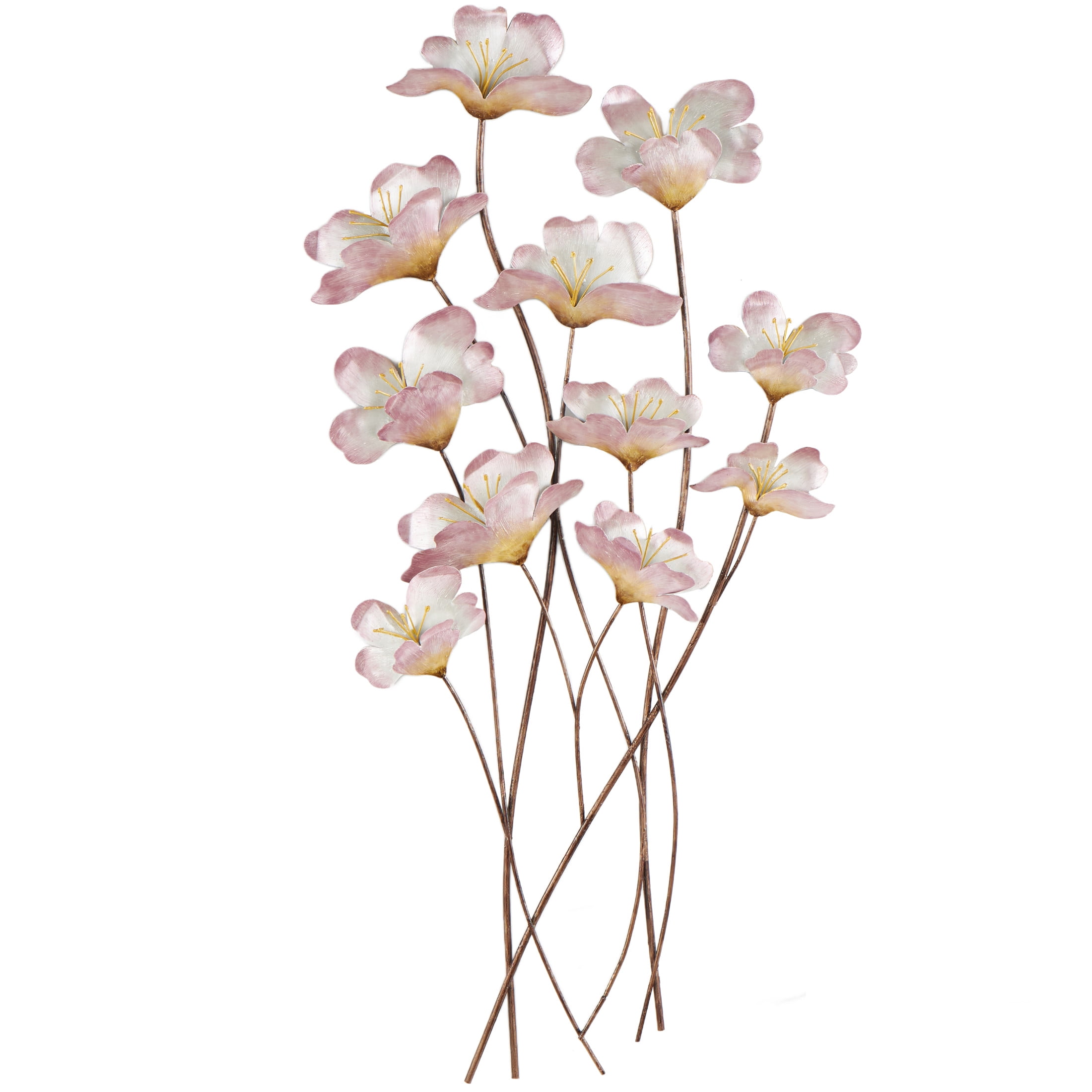 DecMode Pink Metal Floral Wall Decor with Copper Stems