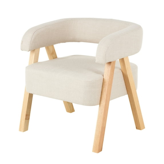 DecMode Polyester Arched Boucle Lounge Chair with Brown Angled Wooden Legs, Beige