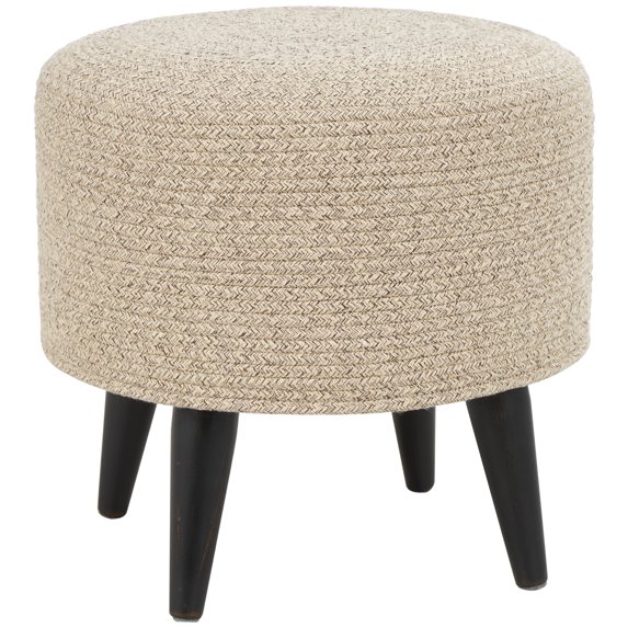 DecMode Polyester Chevron Textured Stool with Black Wooden Legs, Beige