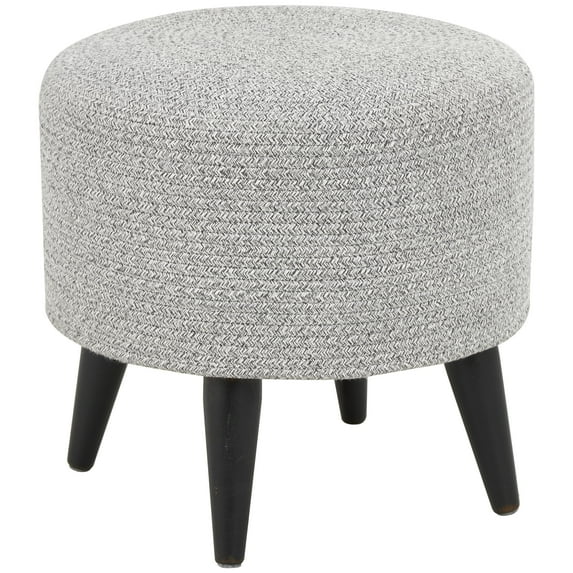 DecMode Polyester Chevron Textured Stool with Black Wooden Legs, Light Gray