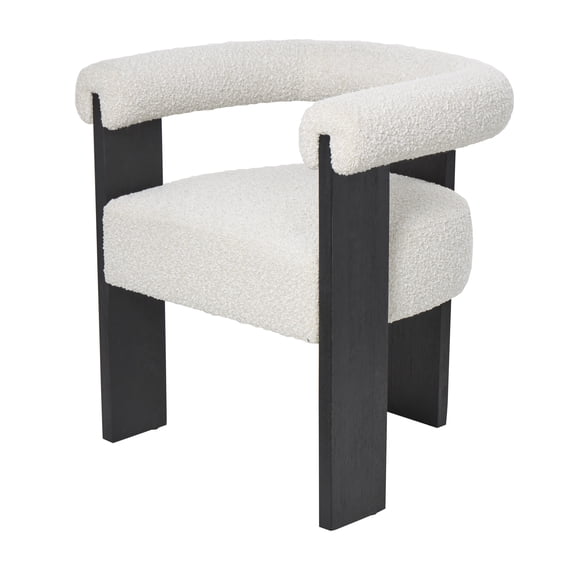 DecMode Polyester Curved Back Mid Century Modern Round Boucle Lounge Chair with Black Wood Frame, White