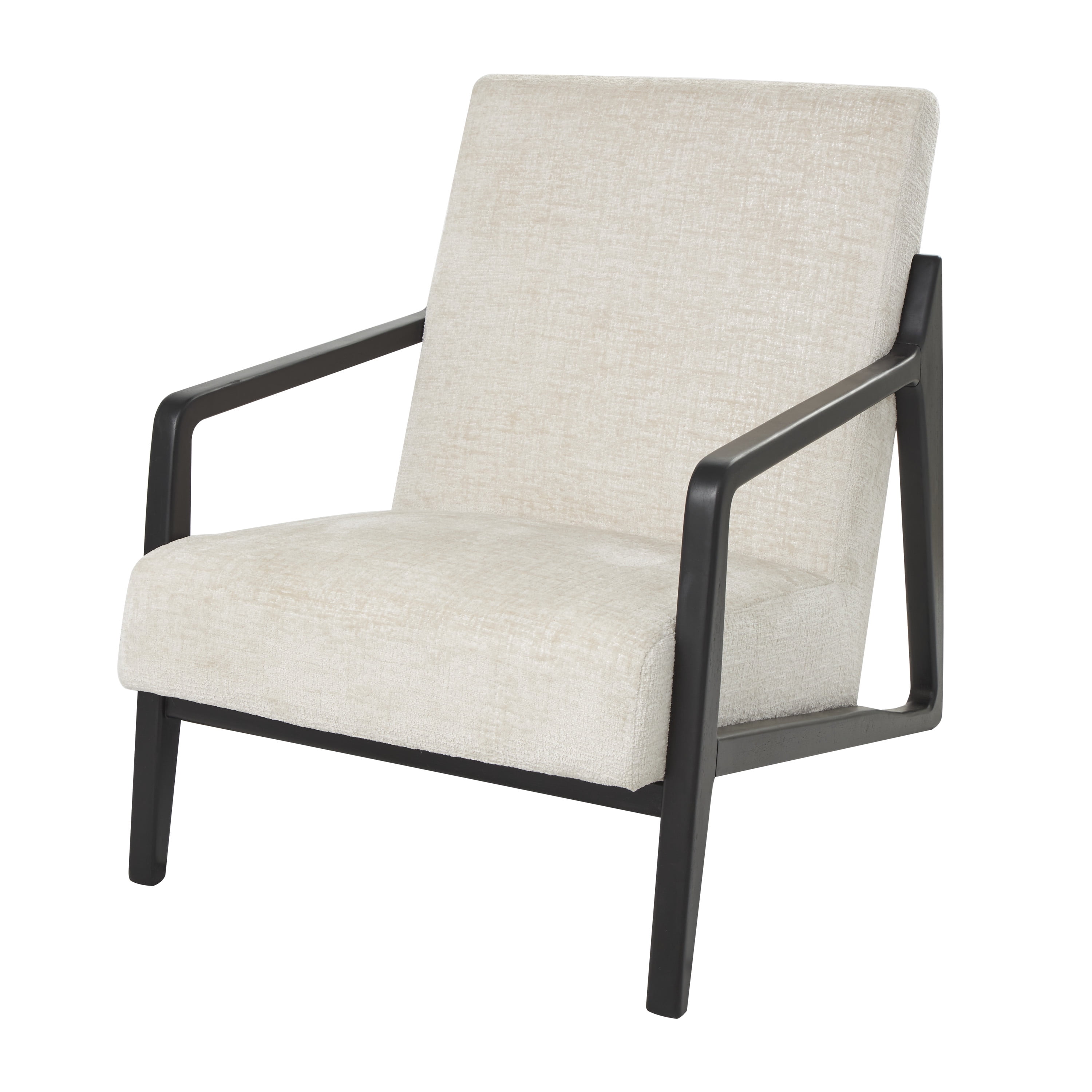 DecMode Polyester Mid Century Modern Boucle Lounge Chair with Black Wood Frame, Cream