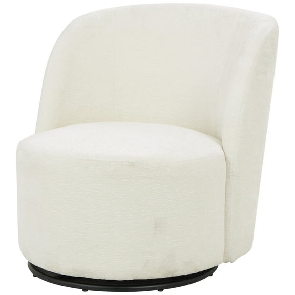 DecMode Polyester Round Swivel Boucle Lounge Chair with Black Base, White