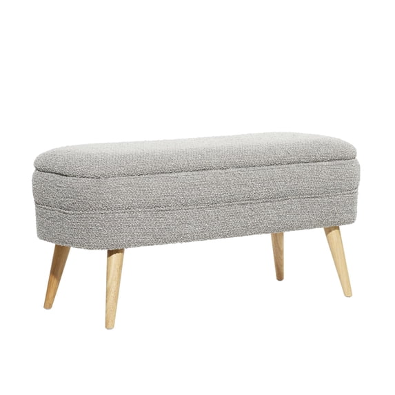 DecMode Polyester Rounded Upholstered Boucle Storage Bench with Tapered Wood Legs, Gray