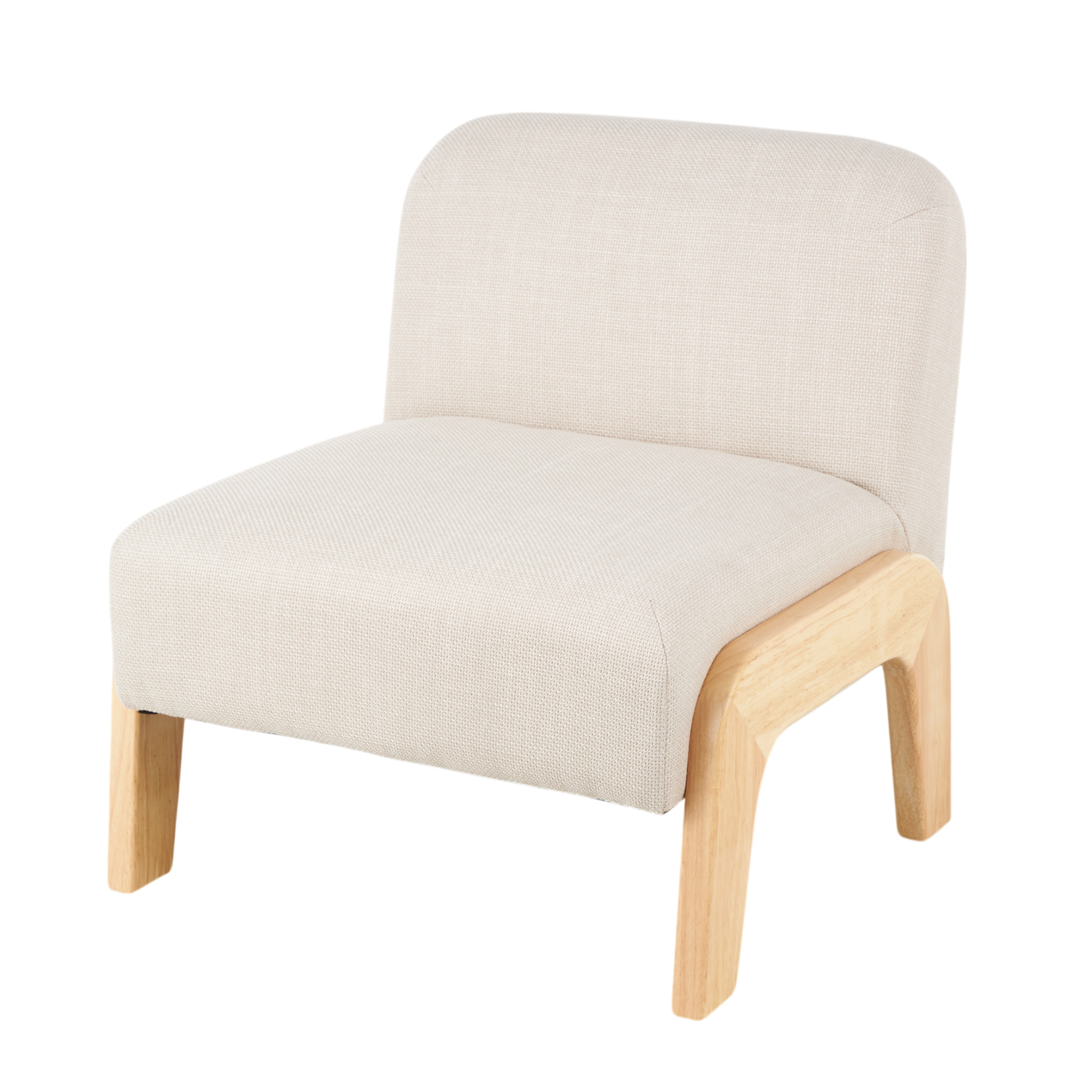 DecMode Polyester Square Boucle Lounge Chair with Brown Wooden Legs, Beige