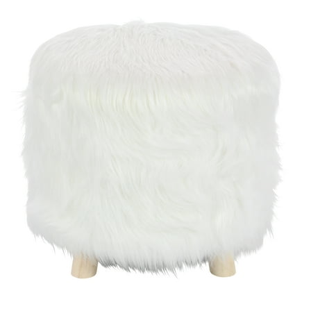 DecMode Polyester Stool with Faux Fur, White