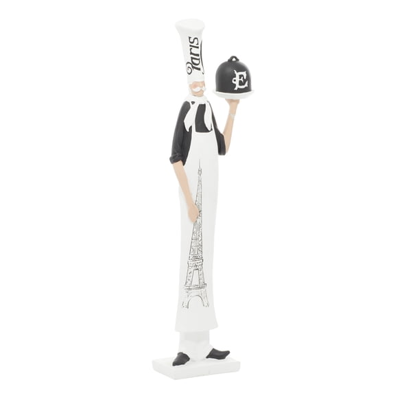 DecMode Polystone Traditional Hand Painted Chef with Dish and Eiffel Tower Designed Apron 5"W x 20"H, Features Matte White and Black Finish