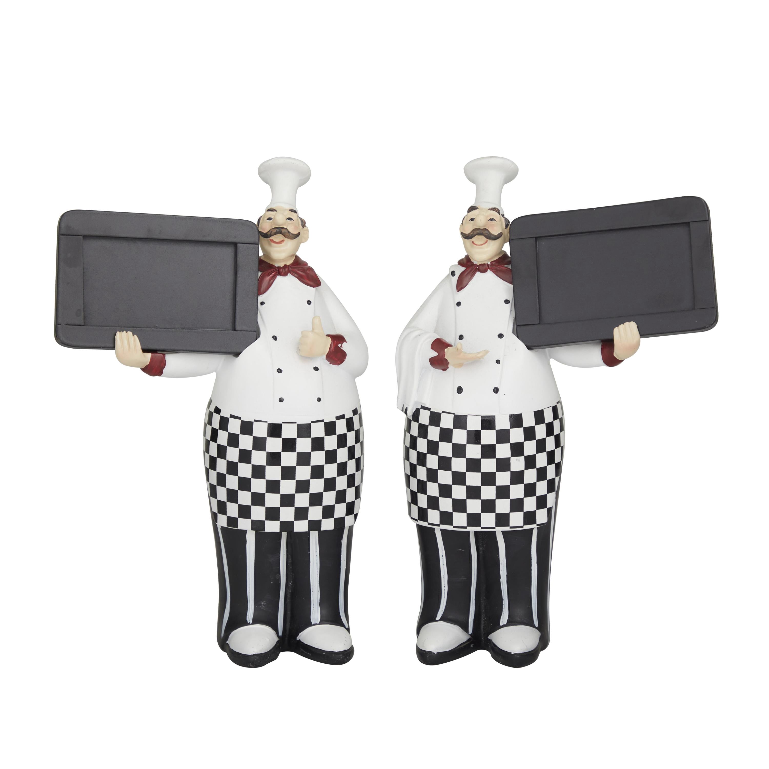 DecMode Polystone Traditional Small-Sized Italian Chef Decorative Sign Set with Rectangular Chalkboards 5"W x 12"H, with Black, White and Blue Finish