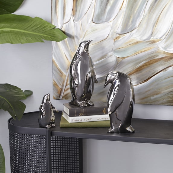 DecMode Porcelain Abstract Glam Sculpture, Silver, 3 - Pieces