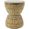 thumbnail image 1 of DecMode Rattan Handmade Woven Stool with Wood Tabletop and Black Frame, Brown, 1 of 8