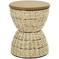 thumbnail image 1 of DecMode Rattan Handmade Woven Stool with Wood Tabletop and Black Frame, Brown, 1 of 9