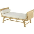 thumbnail image 1 of DecMode Rattan Wrapped Bench with White Fabric Seat and Side Cushions, Light Brown, 1 of 9
