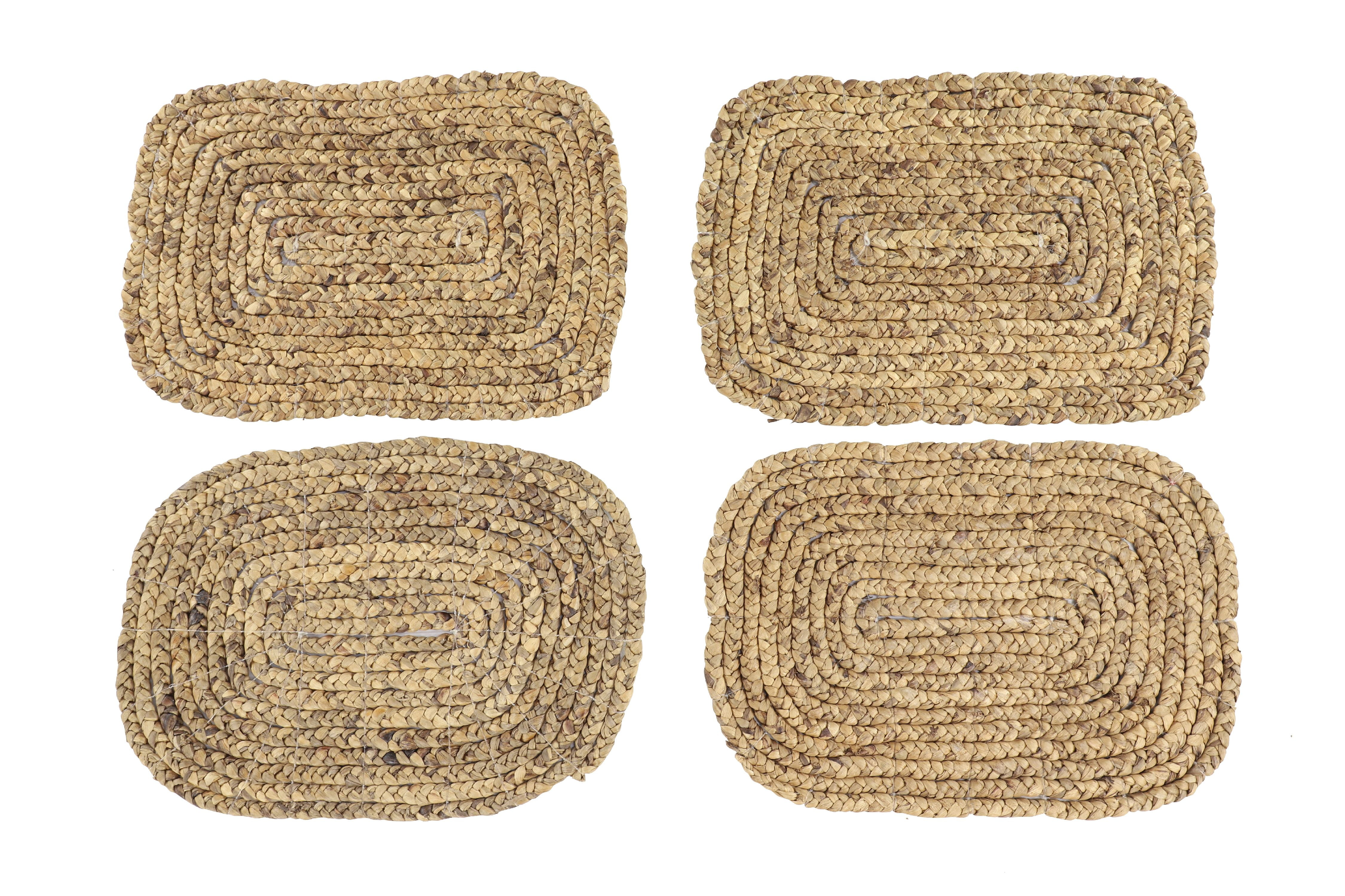 DecMode Rectangular Braided Natural Water Hyacinth Placemats, Set of 4: 20” x 14” Each