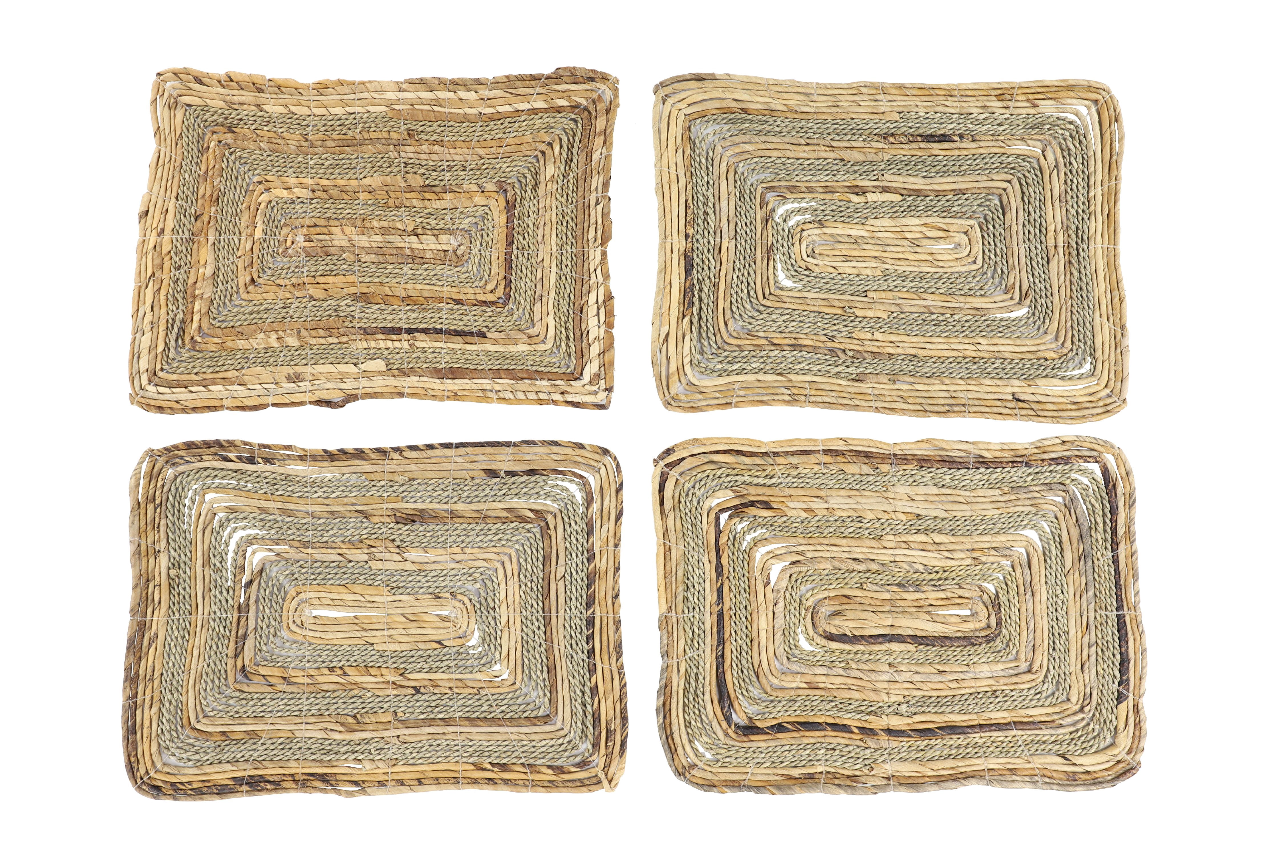 DecMode Rectangular Natural Banana Leaf Wicker & Seagrass Placemats, Set of 4: 20” x .5” Each
