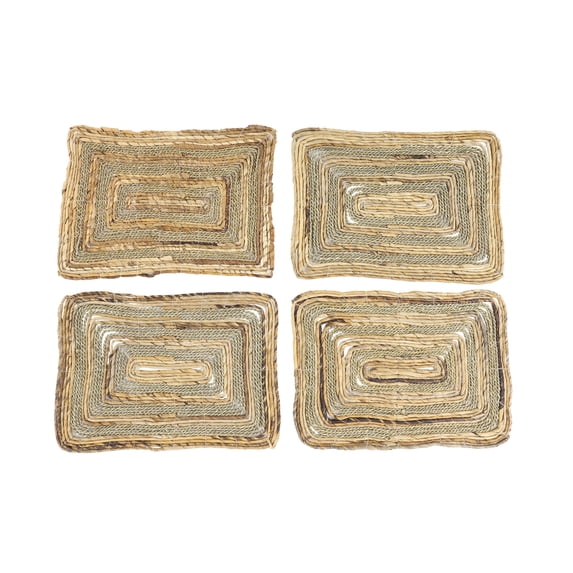 DecMode Rectangular Natural Banana Leaf Wicker & Seagrass Placemats, Set of 4: 20” x .5” Each