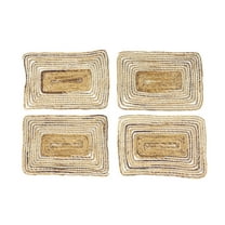 DecMode Rectangular Striped White & Natural Banana Leaf Wicker Placemats, Set of 4: 20” x 14” Each