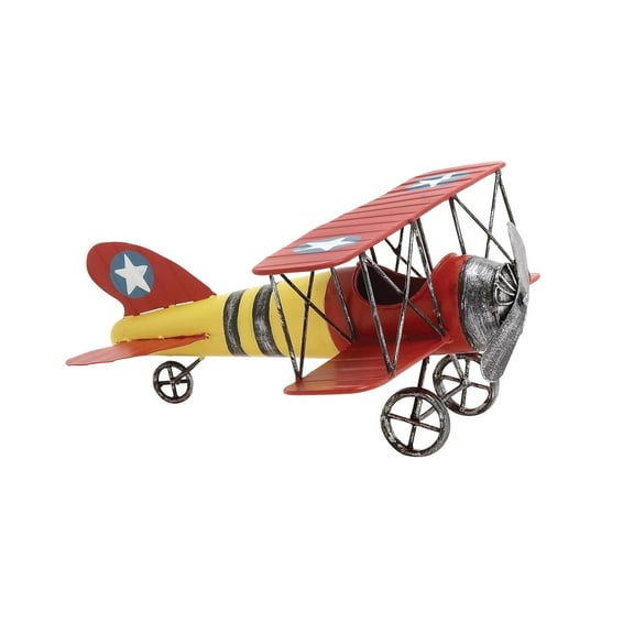 DecMode Red Metal Airplane Wall Decor