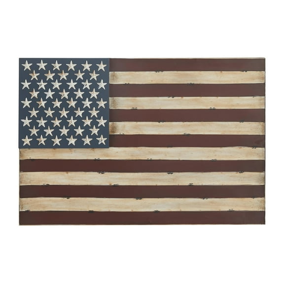 DecMode Red Metal Indoor Outdoor American Flag Wall Decor