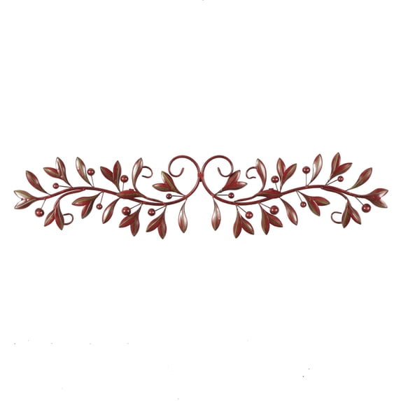 DecMode Red Metal Long Horizontal Vine Leaf Wall Decor