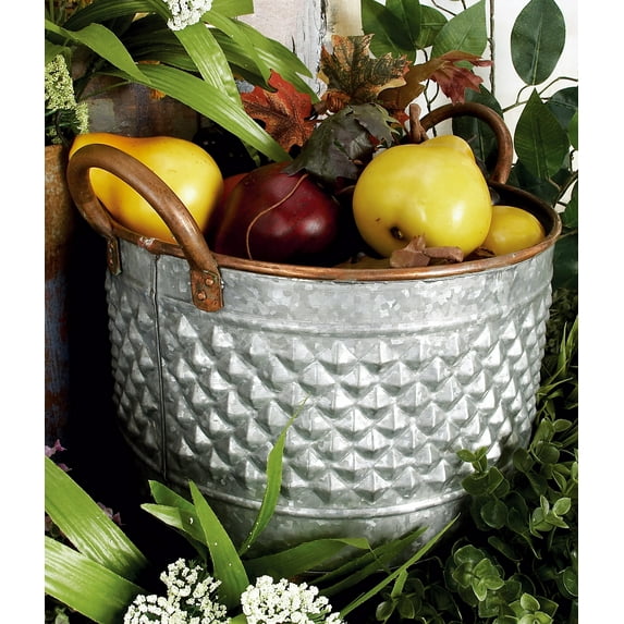 DecMode Round Gray Metallic Planter with Side Pot Handles, Set of 3: 20”L x 10”H, 17”L x 10”H, 15”L x 9”H
