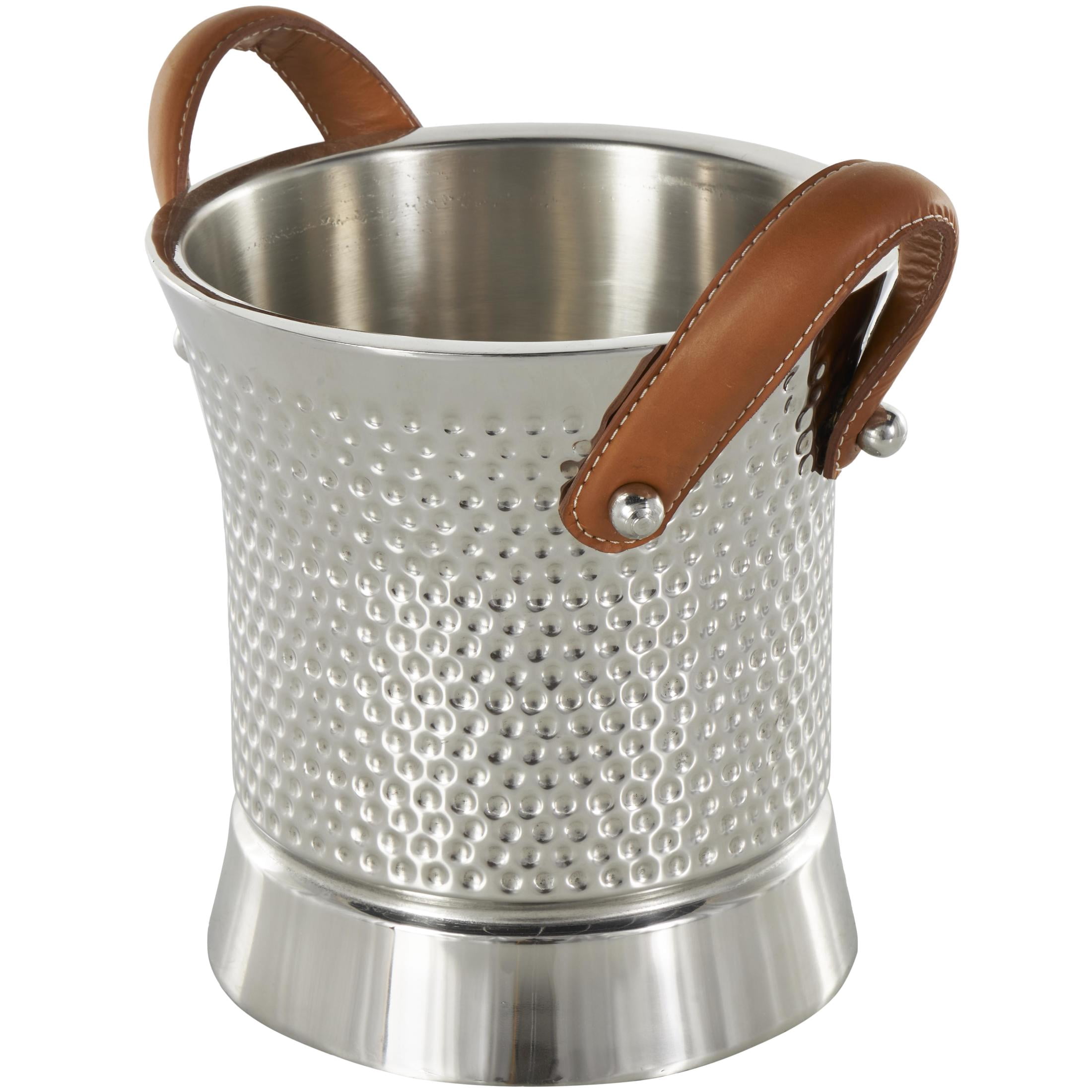 DecMode Round Stainless Steel Metal Hammered Silver Ice Bucket
