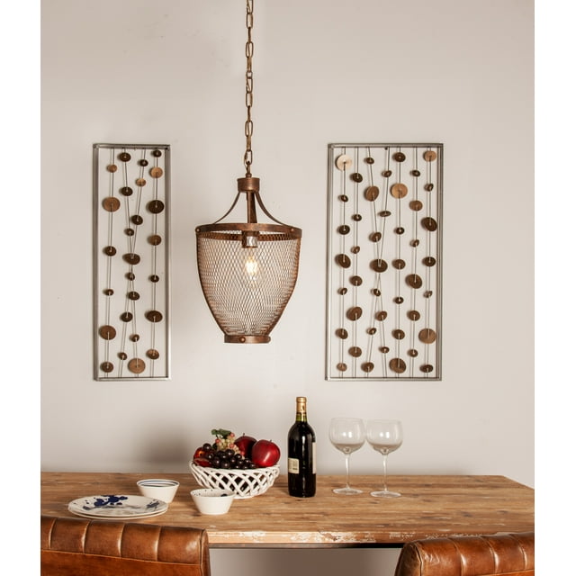 DecMode Rustic 20 x 11 inch bronze iron mesh pendant lighting