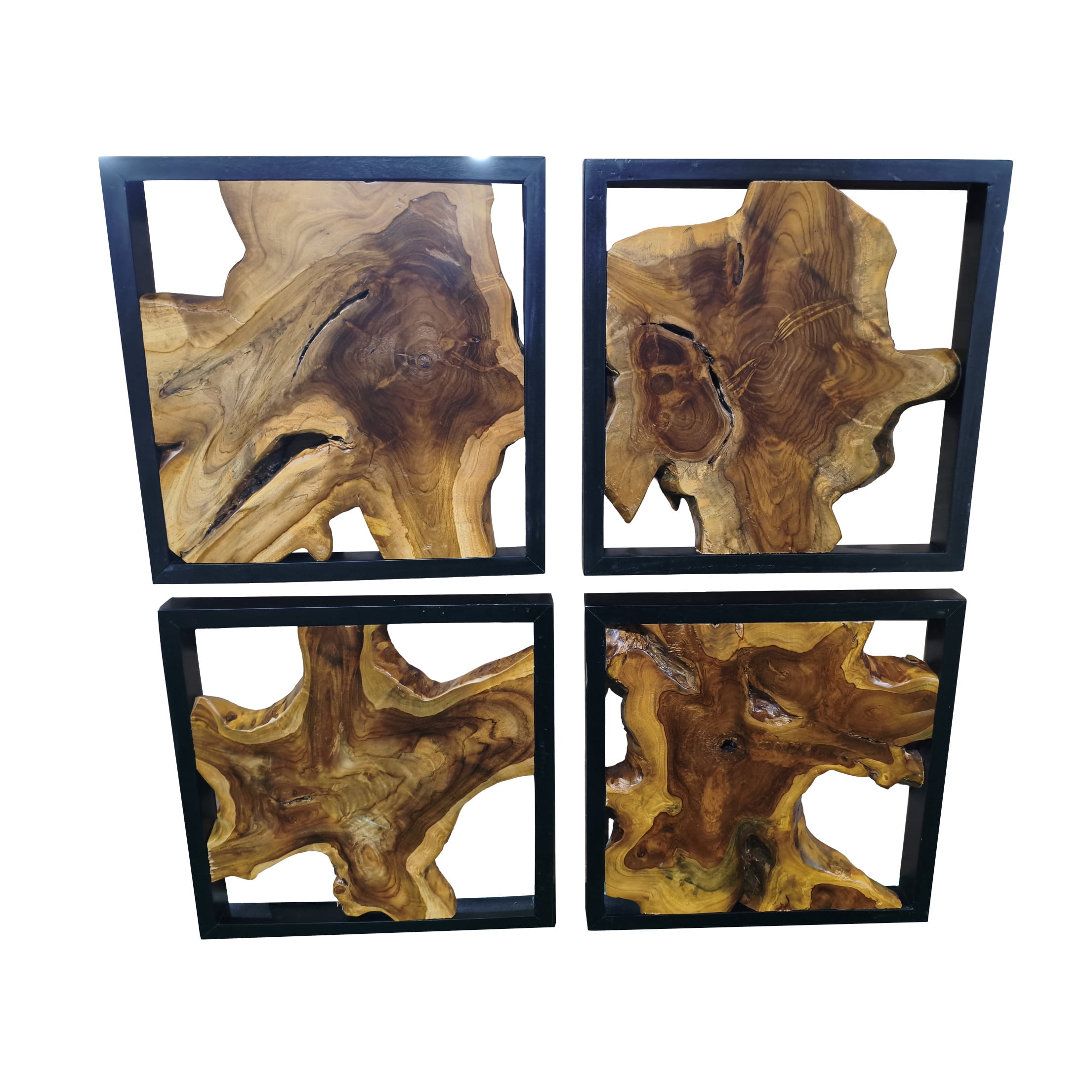 DecMode Rustic Brown Tree Trunk Inspired Wood Wall Décor, Set of 4 18"W x 18"H