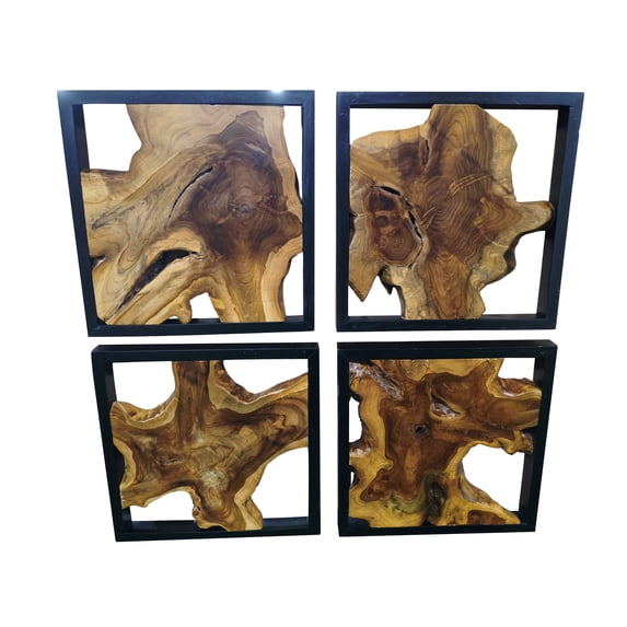 DecMode Rustic Brown Tree Trunk Inspired Wood Wall Décor, Set of 4 18"W x 18"H