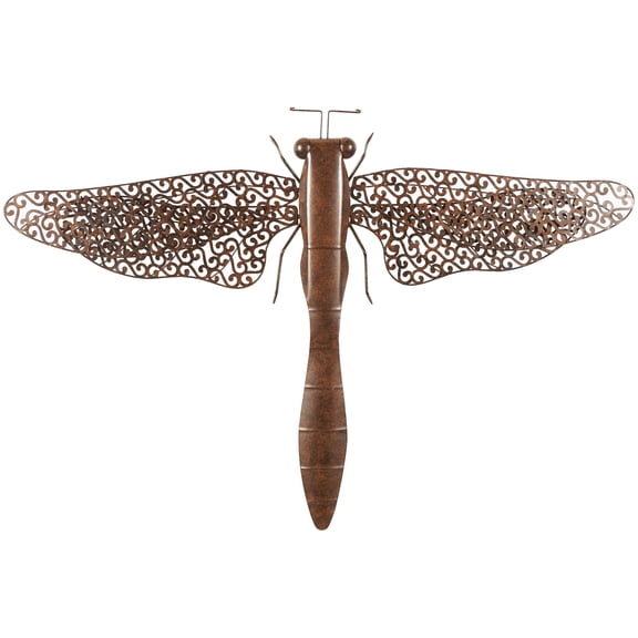 DecMode Rustic Metal Dragon Fly with Filligree Scroll Wing Pattern with Brown Textured Finish Wall Décor , 40"W x 30"H