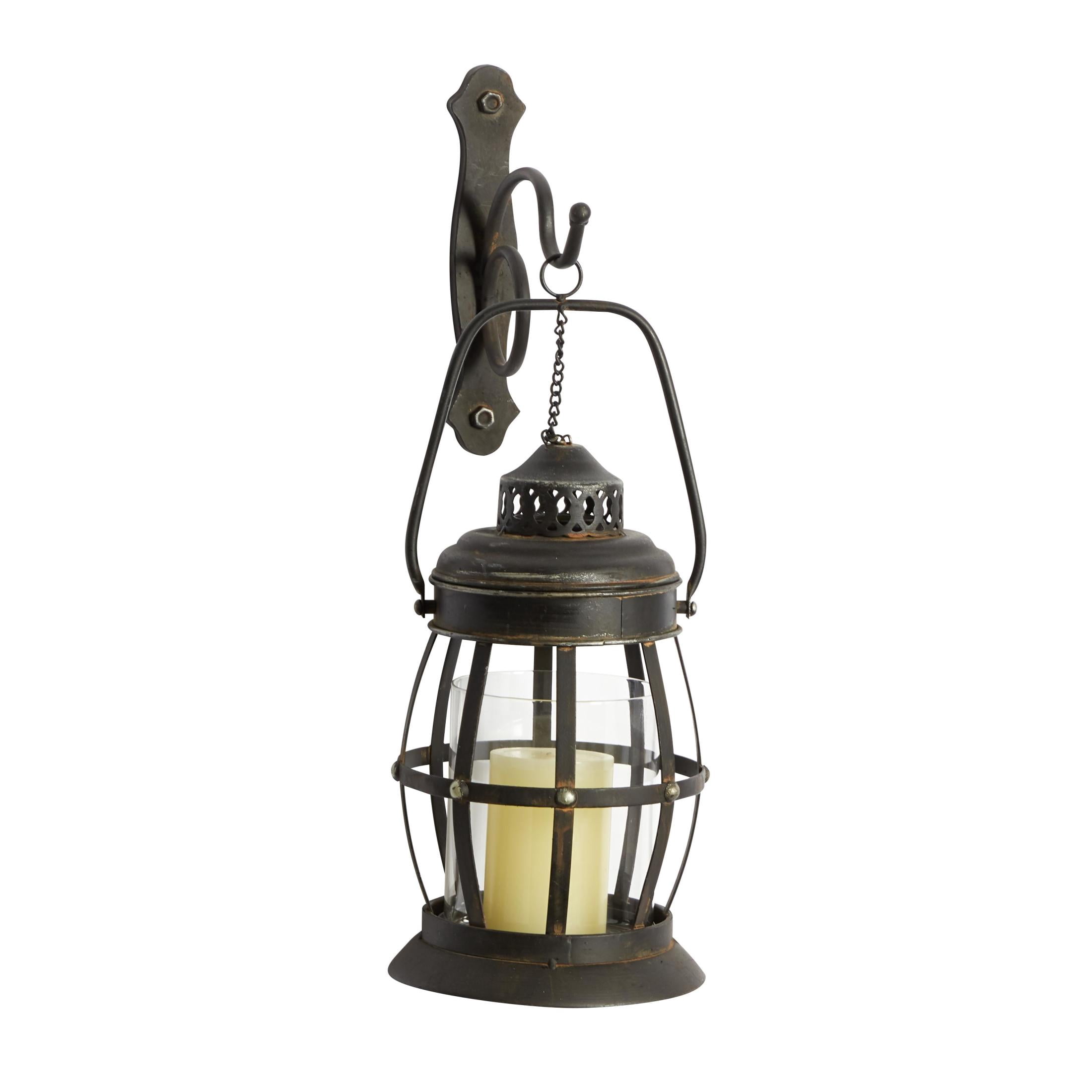 DecMode Rustic Metal Hanging Wall Mounted Candle Wall Sconce, 7"W x 19"H, Brown, Ready to Mount