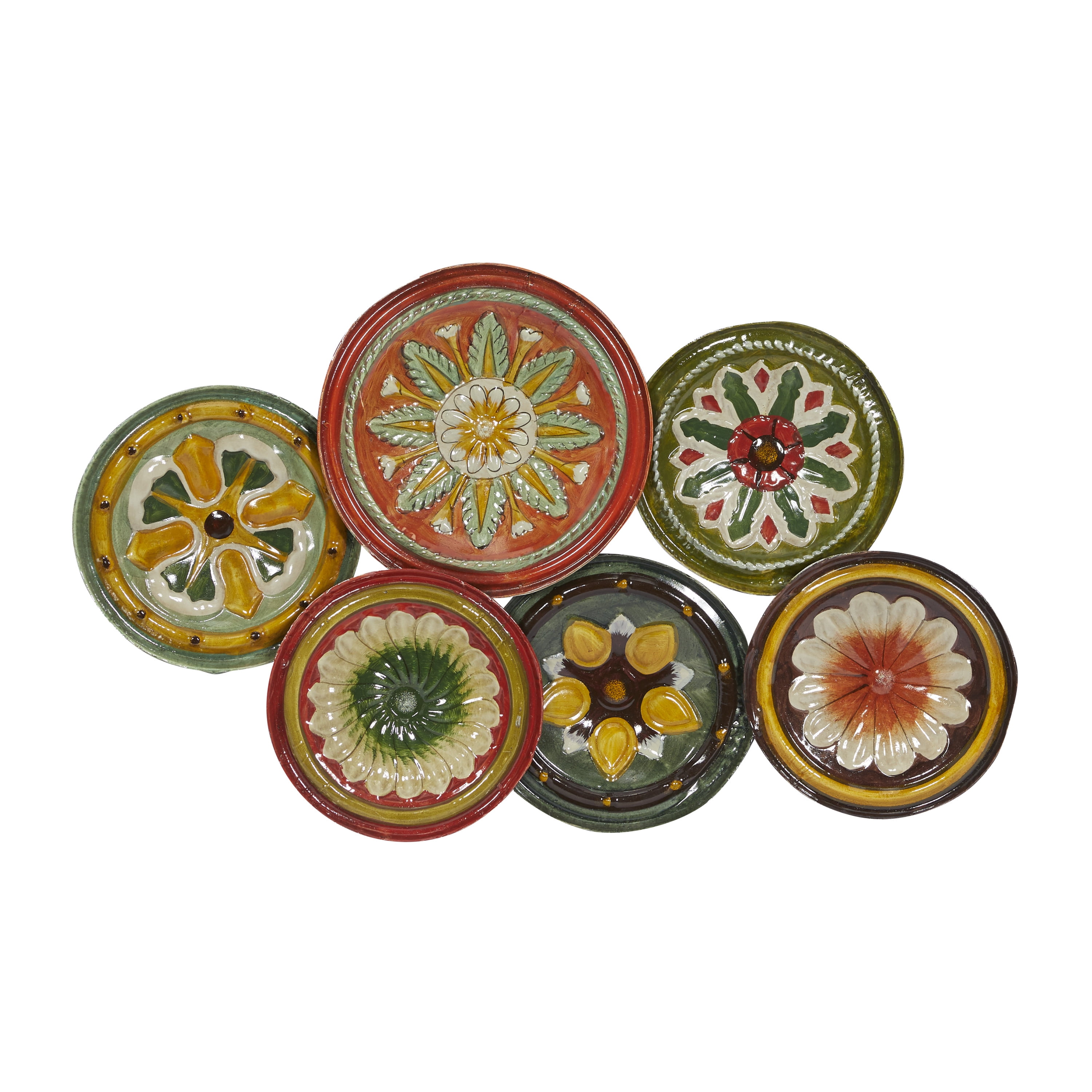 Rustic Floral Metal Wall Sculpture with Multi-Colored Plates, 31"W x 19"H