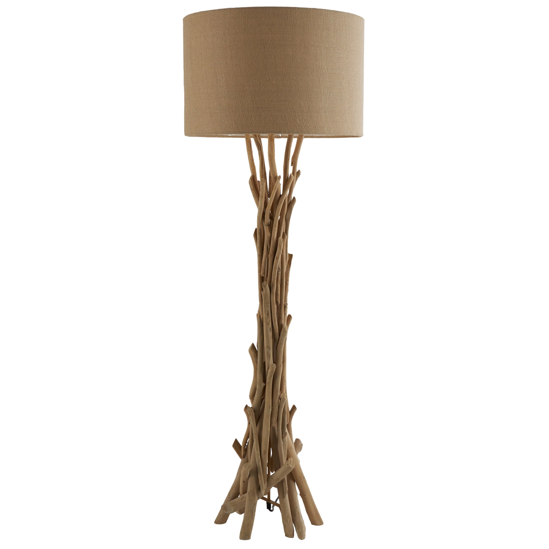 DecMode Rustic Tall Driftwood Floor Lamp with Beige Fabric Shade, 22"W x 62"H