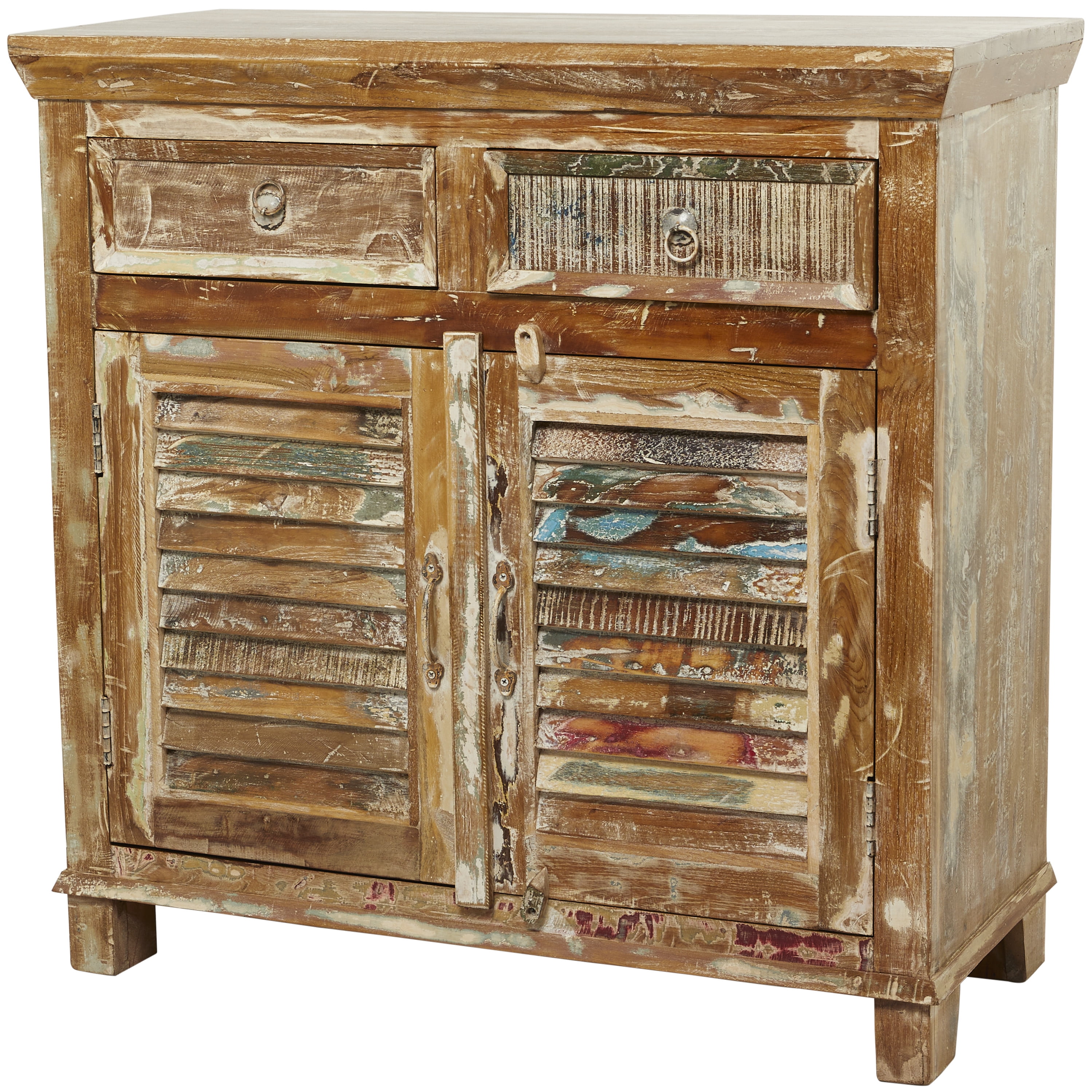 Small Painted Wood Cabinet with Drawers & Multi-Color Slat Door